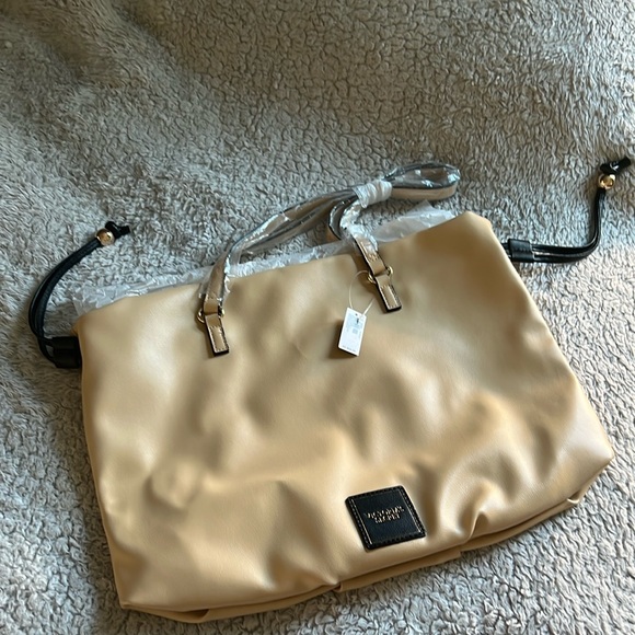 New Victoria's Secret Cinch Top Bare Tote Purse Shoulder Bag Beige Gold Black - Picture 3 of 7
